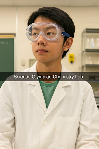 Student wearing safety goggles in Science Olympiad Chemistry Lab