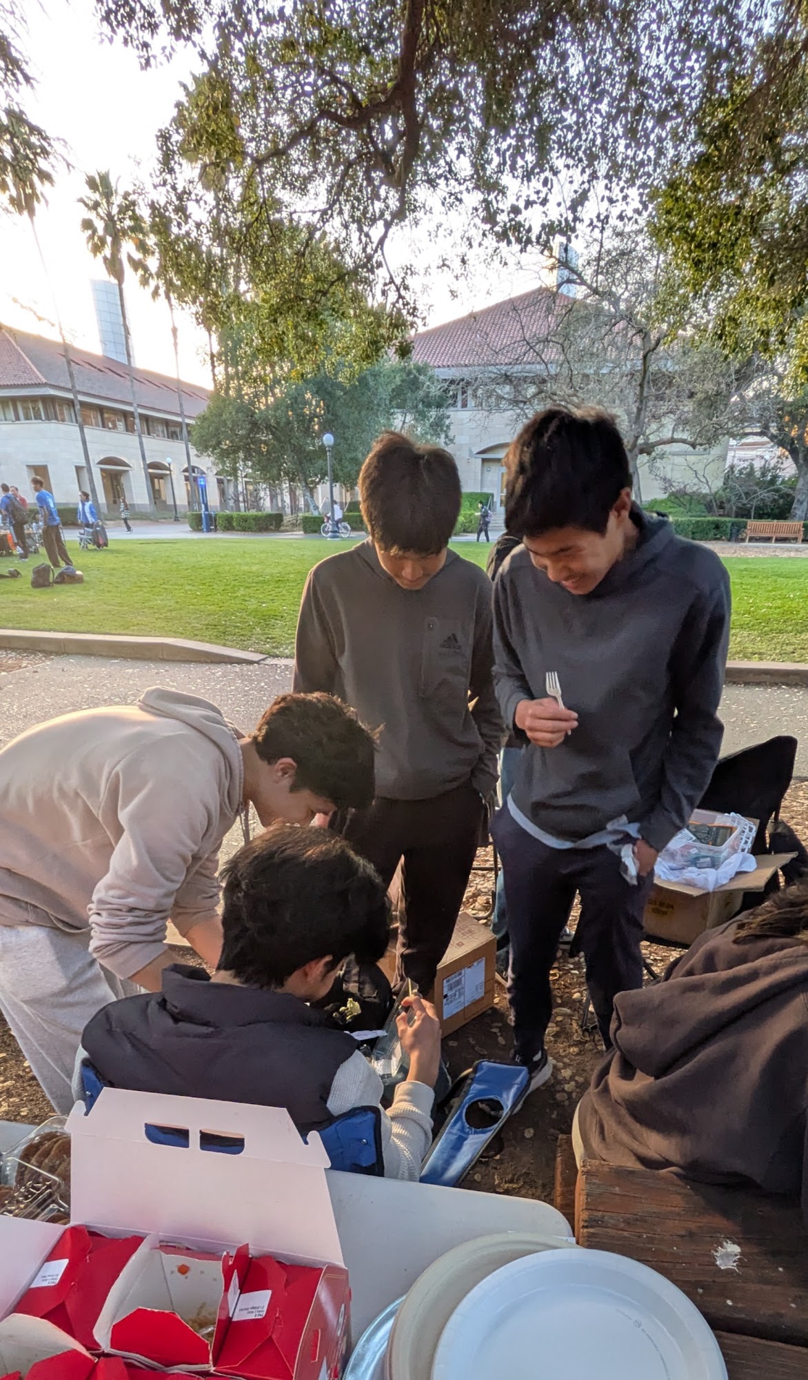 Students working together outdoors